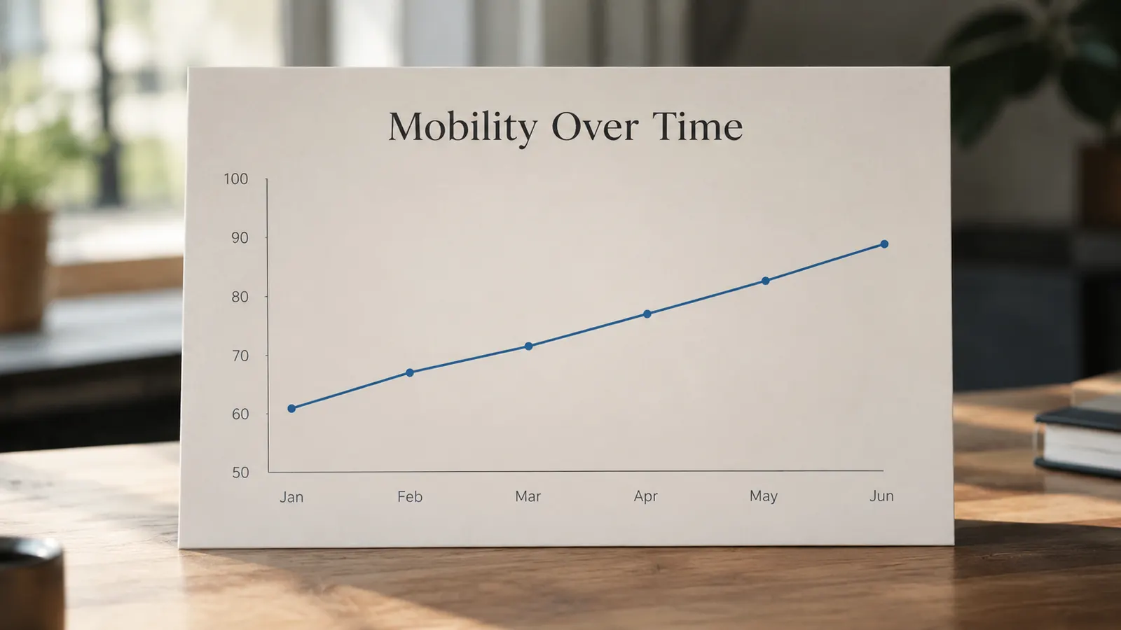 A simple line chart showing a mobility score improving gradually over several months